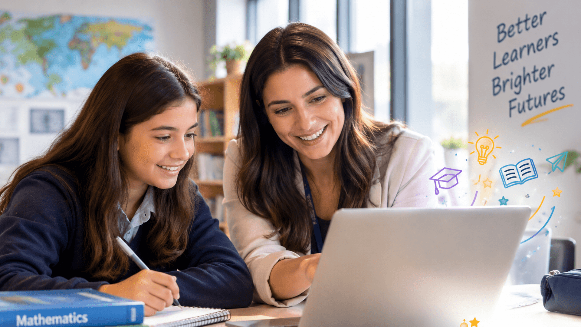 A tutor and a student working together at a laptop